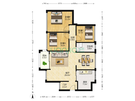 琳珠华庭 3室1厅1卫 92平方