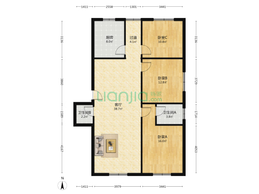 西大街44号 3室1厅2卫 120平方