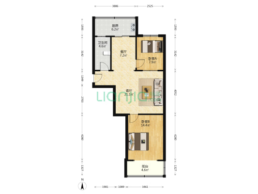 水工宿舍 2室2厅1卫 81平方