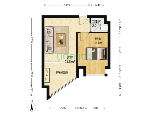 一城幸福时光 1室1厅1卫 45平方