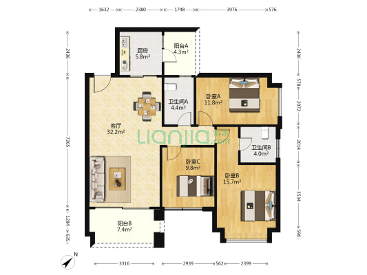 敏捷锦绣星辰 3室1厅2卫 111平方