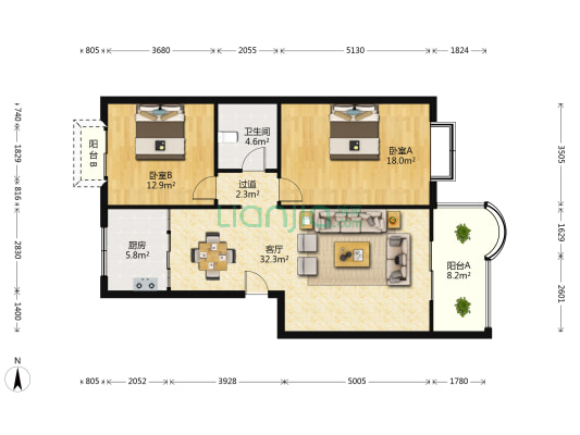 馨苑春天 2室1厅1卫 99平方