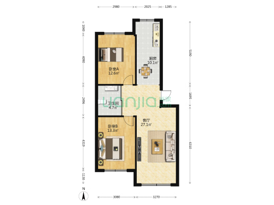 明晟绿茵风景小区 2室1厅1卫 87平方
