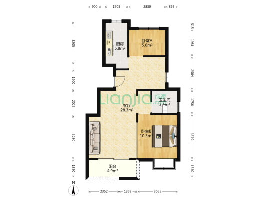 新弘华府 2室1厅1卫 78平方