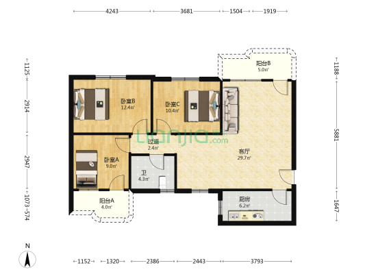 龙跃楼 3室1厅1卫 105平方