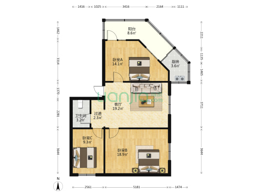 南小巷88号院 3室1厅1卫 91平方