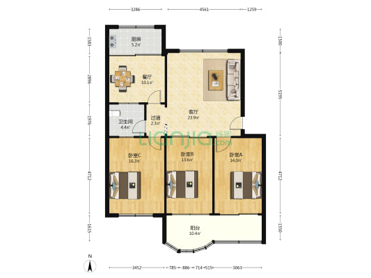 北巷小区住宅楼 3室2厅1卫 126平方