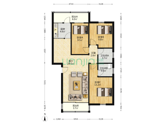 供水新村 3室1厅2卫 113平方