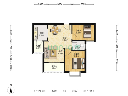 兴堰路 2室2厅1卫 65平方