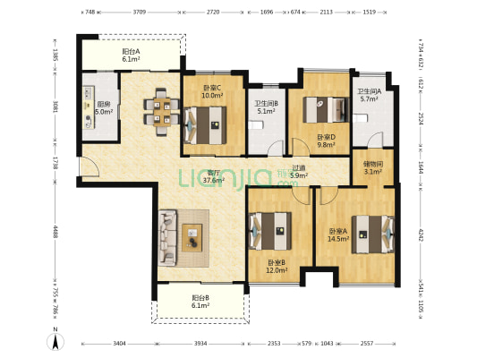 珠江金茂府 4室1厅2卫 142平方