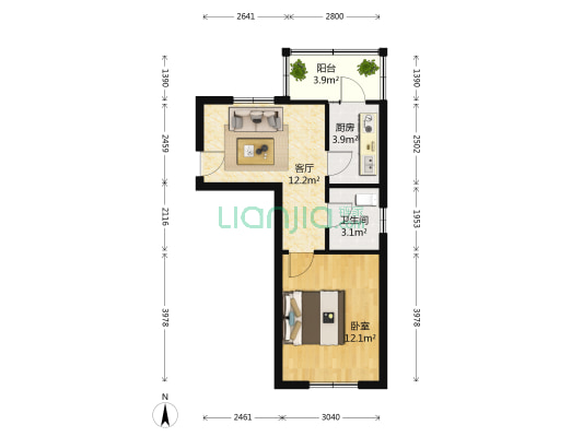 堤南里 1室1厅1卫 45平方