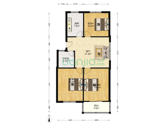 星宇新村 3室1厅1卫 92平方