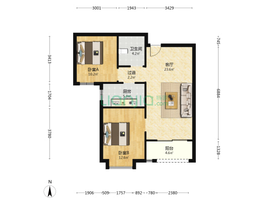 南长安街壹号四期(DK4) 2室1厅1卫 82平方