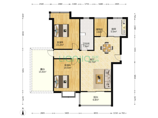 御景华府 2室1厅1卫 108平方