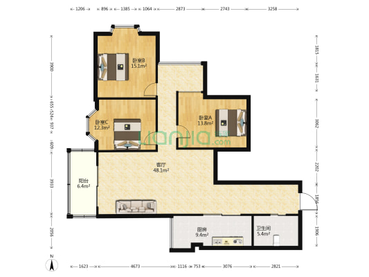 法院街商住楼 3室1厅1卫 140平方