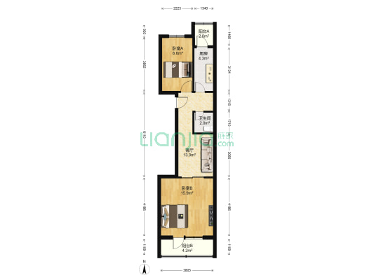 恒富中街3号院 2室1厅1卫 59平方