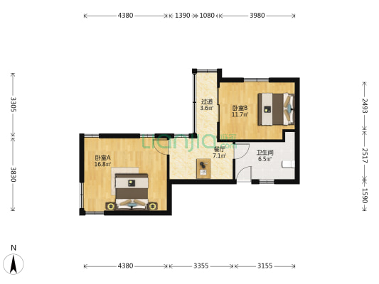 人民大楼 2室1厅1卫 62平方