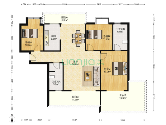 湖滨1号 3室1厅2卫 130平方