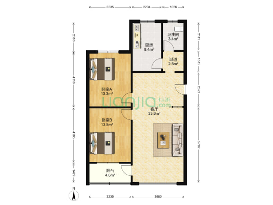 民生家苑 2室1厅1卫 97平方