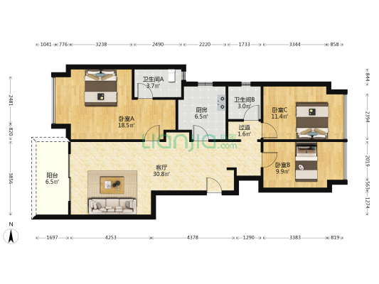 保利西汇智慧云城 3室1厅2卫 108平方