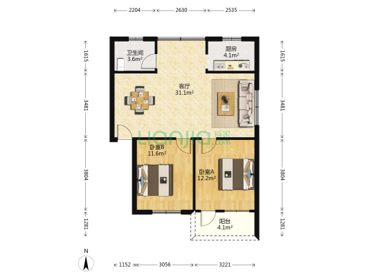 区工艺美术公司宿舍 2室1厅1卫 70平方