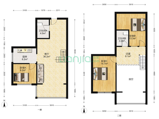 美兰家园 3室1厅2卫 79平方