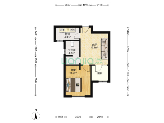 新凯城玉兰苑 1室1厅1卫 52平方