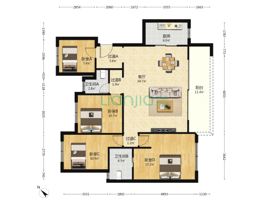 龙湖龙悦台 4室1厅2卫 130平方