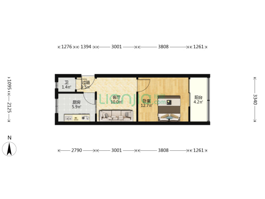 宝山南路19号 1室1厅1卫 39平方