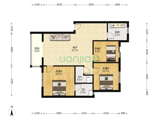 青城路336号二期 3室1厅2卫 101平方