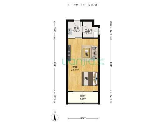 科技苑青年公社住宅楼 1室0厅1卫 47平方