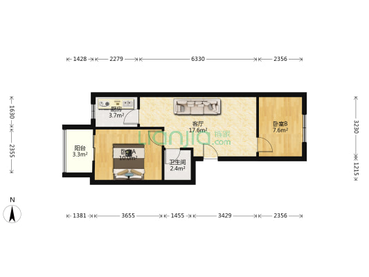 精装修，房本满二，中间楼层 采光好-户型图