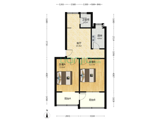 湖北西一路32号 2室1厅1卫 64平方