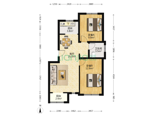 香醍花墅 2室1厅1卫 76平方