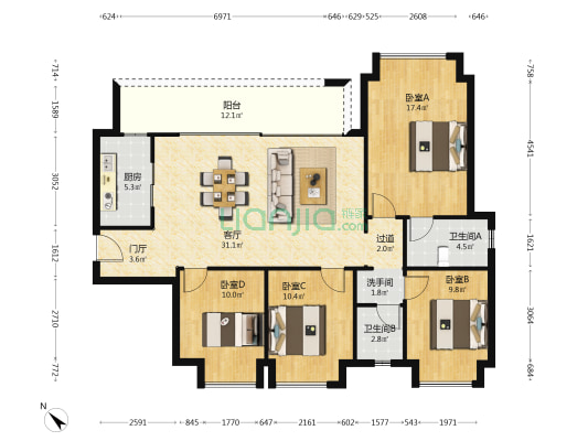 雅居乐锦尚雅宸 4室1厅3卫 137平方