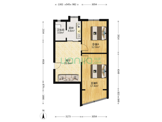 粮食部门宿舍(井冈山大道516号) 2室1厅1卫 61平方