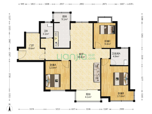 世茂运河城和茂苑一期 3室1厅2卫 138平方