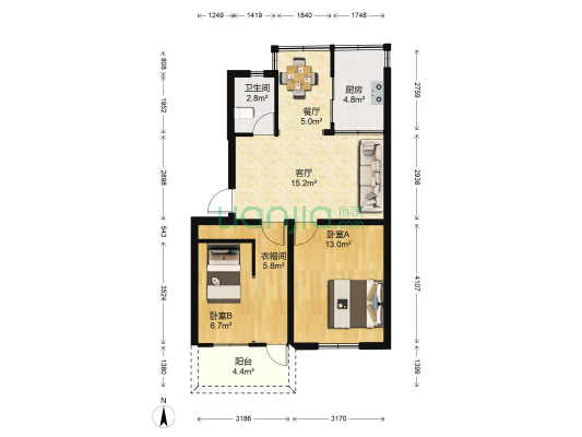 交通厅教育培训基地 2室2厅1卫 72平方