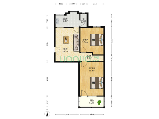 青山湖大道52号 2室1厅1卫 72平方