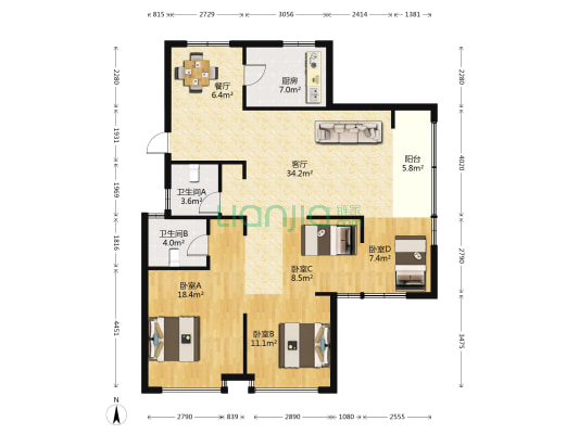 欧洲城 4室2厅2卫 154平方
