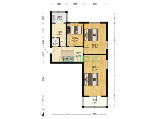 唐久宿舍 3室1厅1卫 72平方