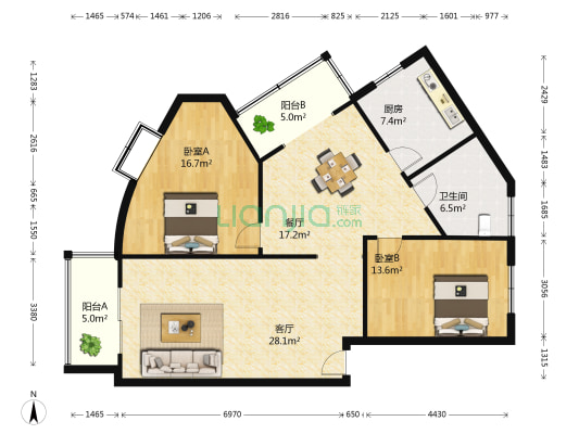 丽水C区 2室2厅1卫 111平方