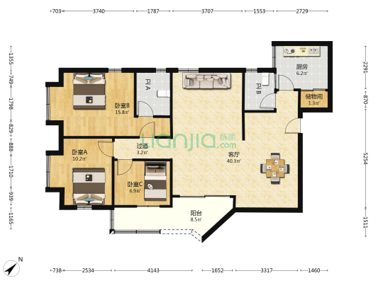 兴塘东平街115号 3室1厅2卫 104平方