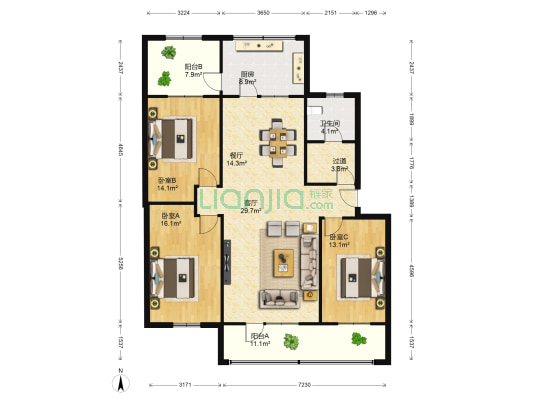 張家新村 3室2厅1卫 136平方