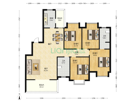 梧桐苑(梧桐湖新区) 4室1厅2卫 151平方