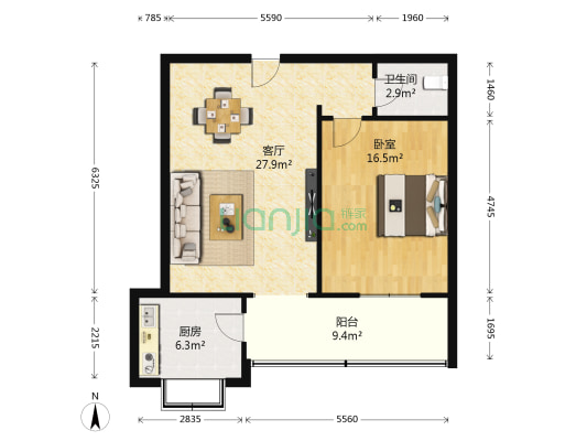 海龙花园东区 1室1厅1卫 73平方