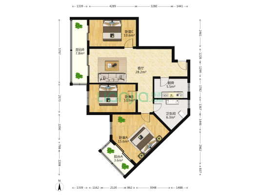 长椿街12号院 3室1厅1卫 116平方