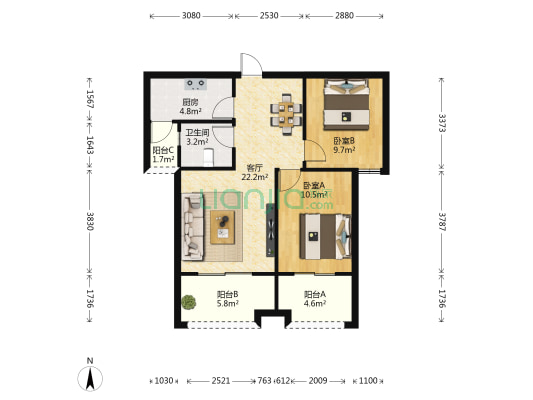 领秀一方 2室1厅1卫 82平方