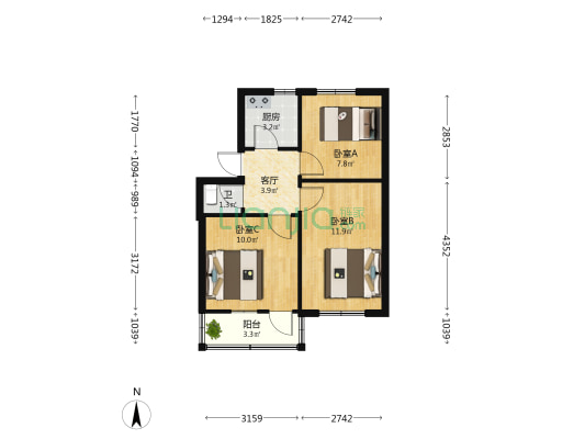 农林路100号院 3室1厅1卫 55平方