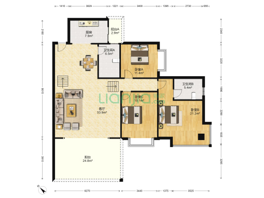 丽景江山 3室1厅2卫 173平方